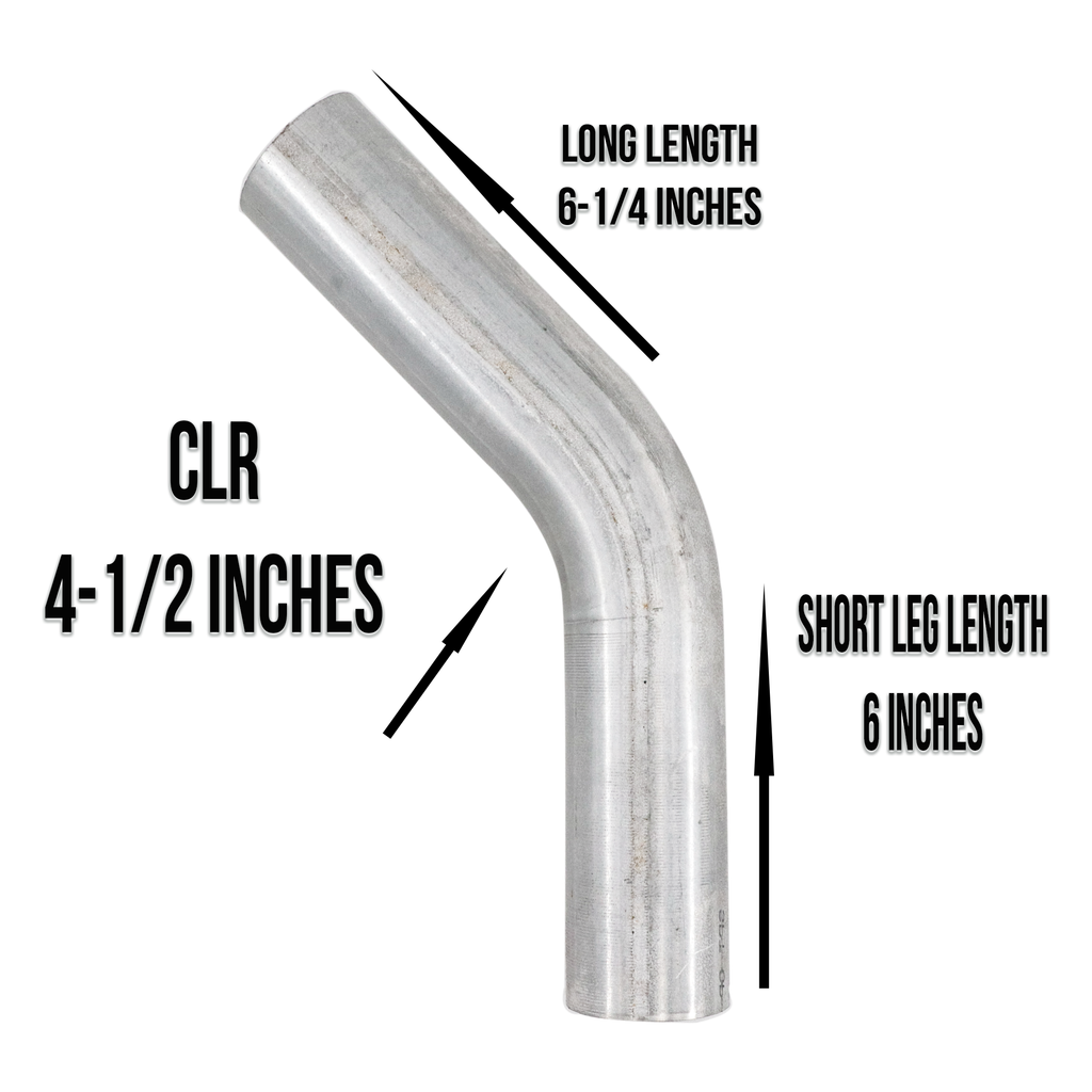 45 Degree Angle Elbow Pipe, Aluminized . Overall length 18, 4 Dia.