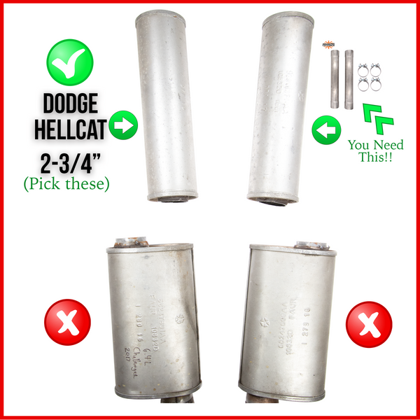 Mid Muffler Replacement Kit Fits Dodge Challenger / Charger SRT Hellcat (Round Muffler Only)