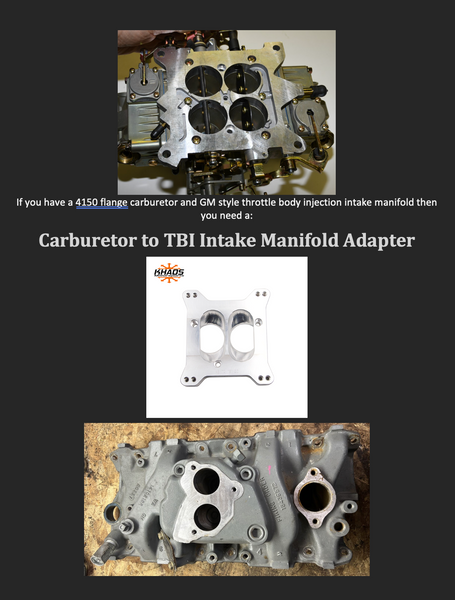 Holley Edelbrock Carburetor Onto TBI Intake Manifold Adapter 3 Bolt